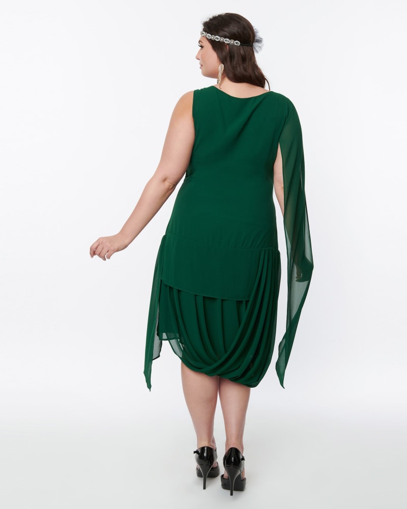 Unique Vintage 1920s Emerald Green Draped Flapper Dress Emerald